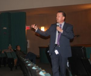 WISD Superintendent Jerry Hollingsworth talks to an audience at Coleman Junior High on Wednesday about future growth in the district and the plans for new facilities. Chris Roark/staff photo