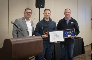 Officer of the Year (left to right) Chief Joe Wiser, Detective Aarron Brasher, Assistant Chief Marcus Brown (Courtesy of Cathy Le)