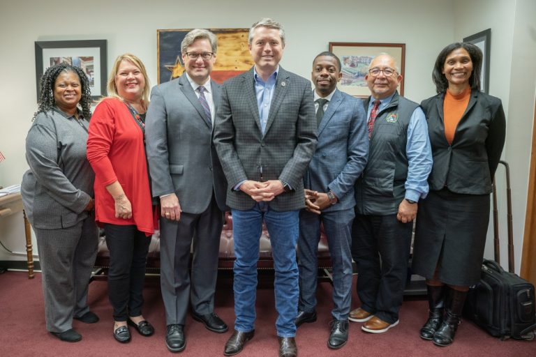 Pictured are, from left, Alissa Russell, LSOCS teacher and parent; Loralei Hoggard, LRSO teacher; Brent Wilson, LS superintendent; Rep. Brian Harrison; Randall Mays, LS board member; Ruben Martinez, LS board member; and Lyn Hamilton, LSRO/LMSW parent (Courtesy of Life School)