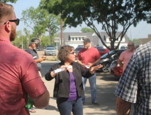 Ellis County Chief Appraiser Kathy Rodrigue, center, explains to a crowd the appraisal process and what residents can do if they believe their property appraisals are too high. (Chris Roark/staff photo)